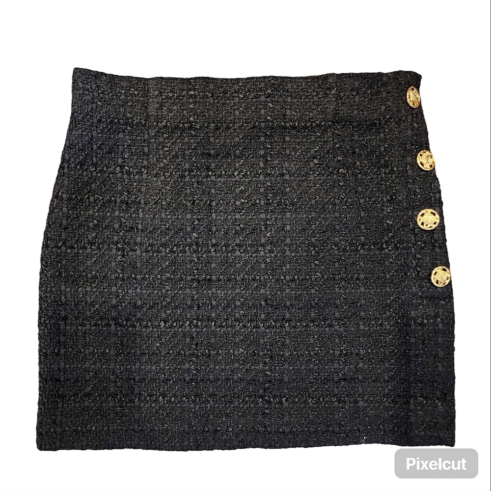 Zara Black Tweed Mini Skirt Gold Button Details